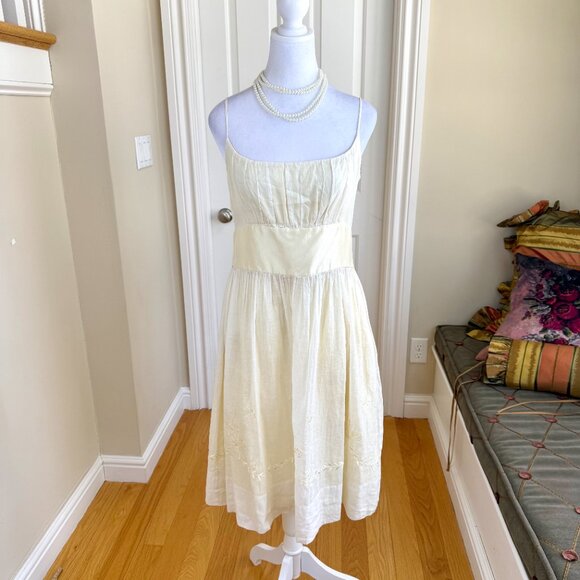 Ann Taylor Dress Light Yellow Embroidered Silk Cotton (8) - Picture 2 of 10